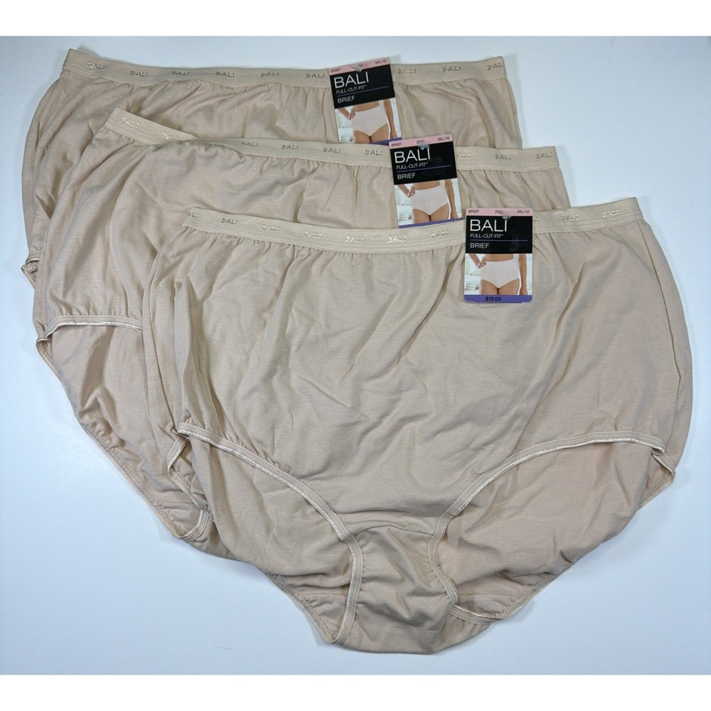 Bali Full Cut Fit Brief Panty 3XL/10 Cotton Brief 2324 3 PACK Underwear Tan NWT